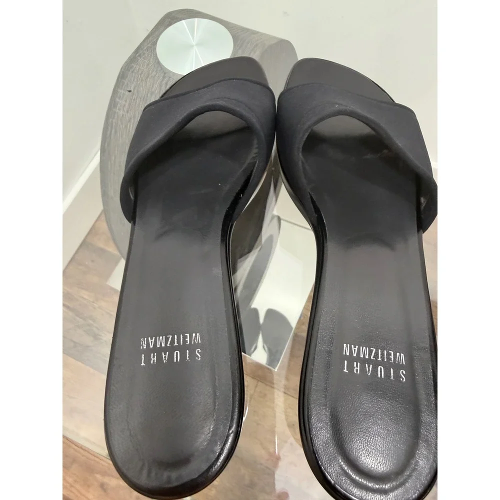 Stuart Weitzman Womens Black Stretch Wedge Slide Sandals Mules A41006 Size 8 N